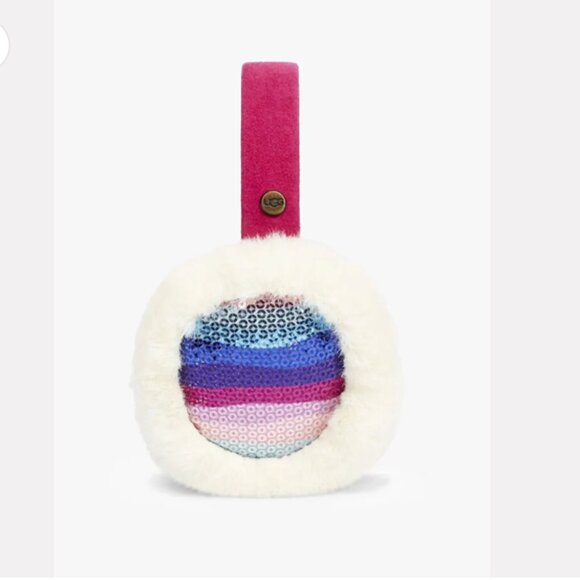 NEW Girls White Faux Fur Earmuffs Pink Velvet Band Rainbow Sequin Winter Warm - Picture 2 of 15